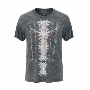 Pop Icon Acid Wash Cross Graphic Tee Women Medium Gray Y2K Raw Edge Seams
